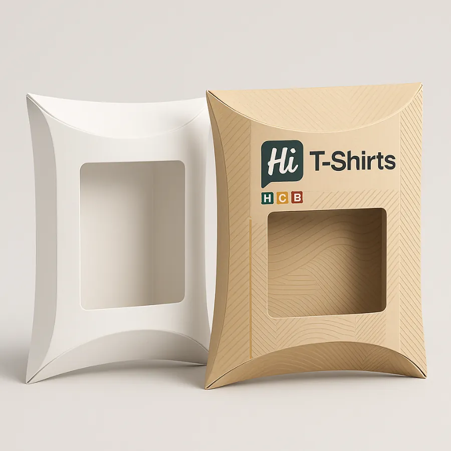 Elegant apparel pillow packaging boxes with handles- one white and one brown with black stripes- class=